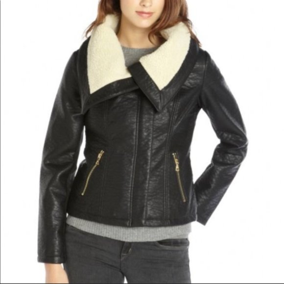 Sam Edelman Jackets & Blazers - Sam Edelman Women's Caitlyn Aviator Sherpa Jacket Black Size S.